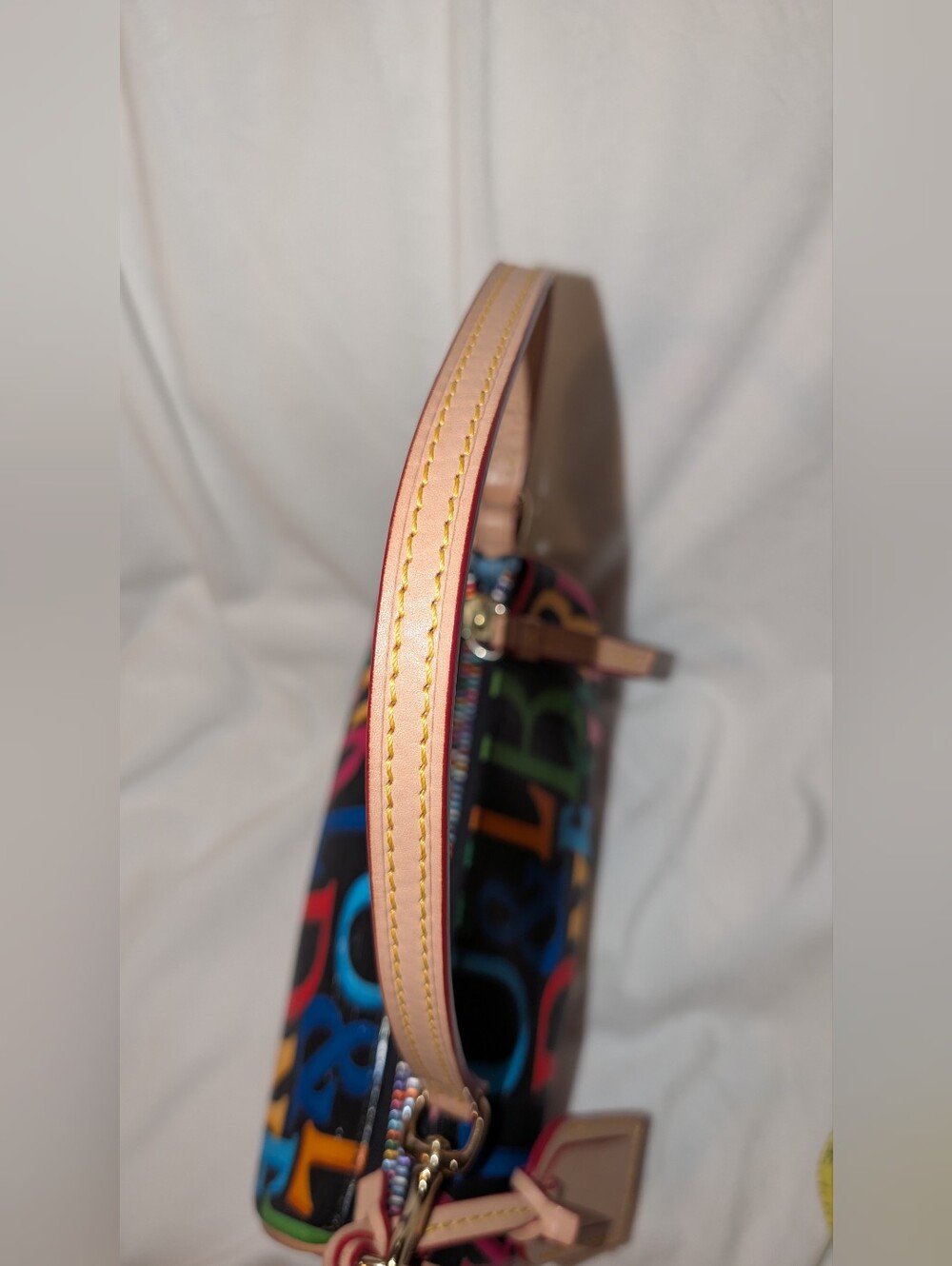 Dooney & Bourke Retro Grafica Mini Barrel Bag Rainbow Zipper Black Multi EUC - Picture 7 of 16